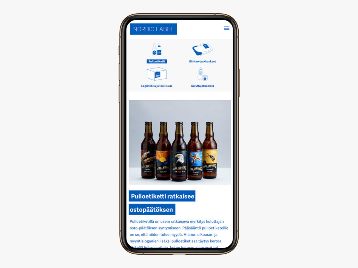 Nordic Label mobiilinäkymä